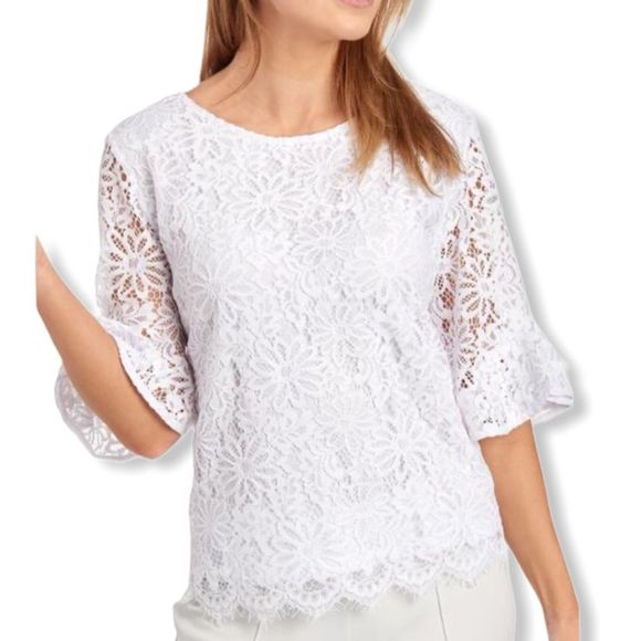 Nanette Lepore Cream Lace Flounce Statement Sleeve Blouse NWT size Small - Picture 1 of 11
